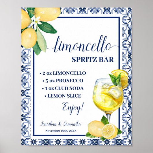 Mediterraneaanse Limoncello Spritz Bar Huwelijks B Poster (Voorkant)