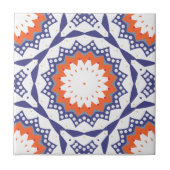 Mediterranean Azulejo Blue White and Orange Mosaic Tegeltje (Voorkant)