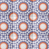 Mediterranean Azulejo Blue White and Orange Mosaic Tegeltje