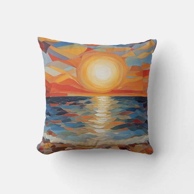 Mediterranean Beach Sunrise Moderne kunst Kussen (Voorkant)