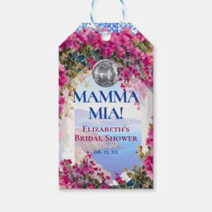 Mediterranean Blauwe Tegels Roze Bloemen Disco Bal Cadeaulabel