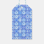 Mediterranean Blauwe Tegels Roze Bloemen Disco Bal Cadeaulabel (Achterkant)