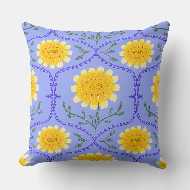 Mediterranean Blue and Yellow Floral Greek Flora  Kussen (Voorkant)