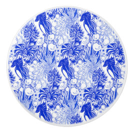 Mediterranean Blue Birds and Pomegranates  Keramische Knop