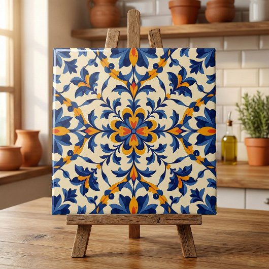 Mediterranean Blue Floral Portuguese Azulejo Tegeltje