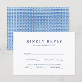 Mediterranean Blue Griekse Sleutel Huwelijks RSVP  Kaart