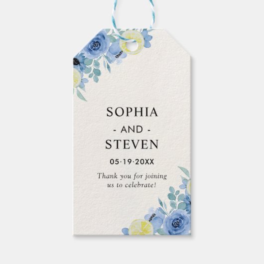 Mediterranean Blue & Lemon Wedding Cadeaulabel (Voorkant)