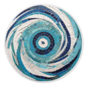 Mediterranean Blue Ocean Eye Faux Mosaic Keramische Knop (Voorkant)