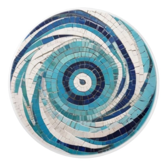 Mediterranean Blue Ocean Eye Faux Mosaic Keramische Knop (Voorkant)