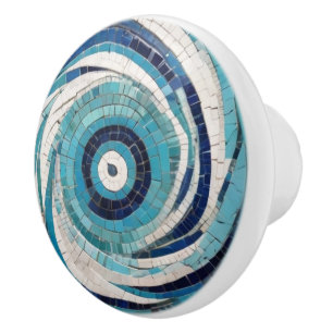 Mediterranean Blue Ocean Eye Faux Mosaic Keramische Knop