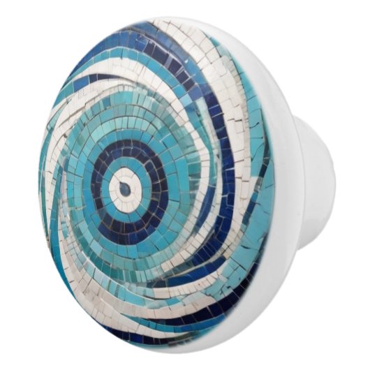 Mediterranean Blue Ocean Eye Faux Mosaic Keramische Knop (Rechts)