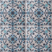 Mediterranean Blue Teal Antique Damask Flourish Tegeltje