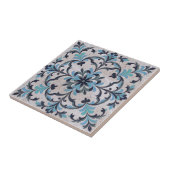 Mediterranean Blue Teal Antique Damask Flourish Tegeltje (Zijkant)