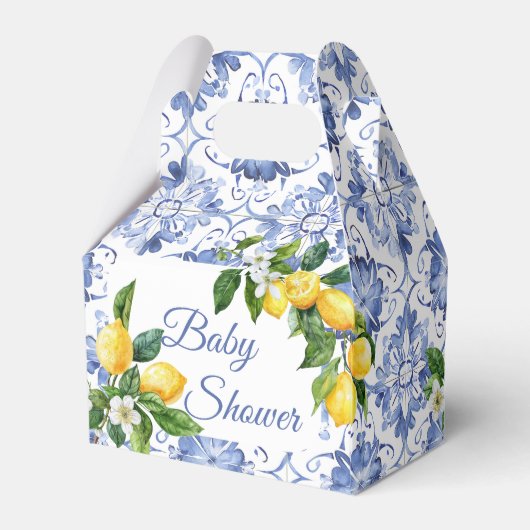 Mediterranean Blue Tegel Lemon Baby shower Bedankdoosjes (Achterkant)