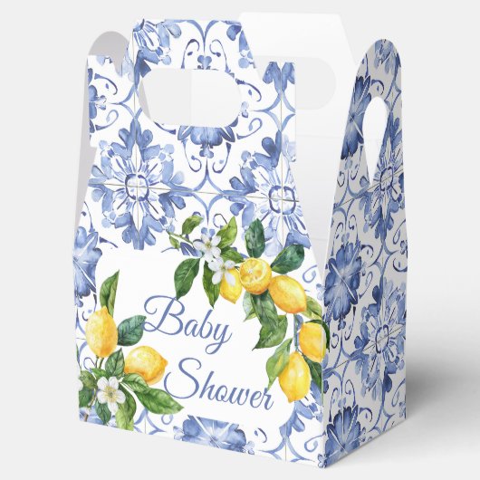Mediterranean Blue Tegel Lemon Baby shower Bedankdoosjes (Geopend)