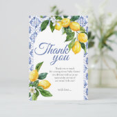Mediterranean Blue Tegel Lemon Baby shower Bedankkaart (Staand voorkant)