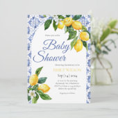 Mediterranean Blue Tegel Lemon Baby shower Kaart (Staand voorkant)