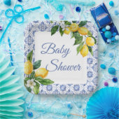 Mediterranean Blue Tegel Lemon Baby shower Papieren Bordje (Feest)