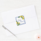 Mediterranean Blue Tegel Lemon Baby shower Vierkante Sticker (Envelop)