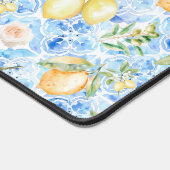 Mediterranean Blue Tile Limoncello Monogram Name Bureaumat (Hoek)