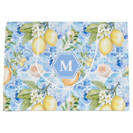 Mediterranean Blue Tile Limoncello Monogram Name Groot Cadeauzakje