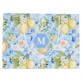 Mediterranean Blue Tile Limoncello Monogram Name Groot Cadeauzakje (Achterkant)