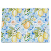 Mediterranean Blue Tile Yellow Lemon Watercolor Groot Cadeauzakje (Voorkant)