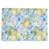 Mediterranean Blue Tile Yellow Lemon Watercolor Groot Cadeauzakje (Achterkant)