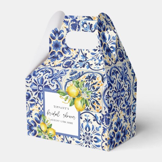 Mediterranean Blue Tiles Lemons Bridal Shower Bedankdoosjes (Achterkant)