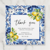 Mediterranean Blue Tiles Lemons Bridal Shower Bedankjes Labels (Voorkant)