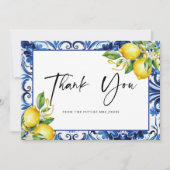 Mediterranean Blue Tiles Lemons Bridal Shower Bedankkaart (Voorkant)