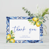 Mediterranean Blue Tiles Lemons Bridal Shower Bedankkaart (Staand voorkant)