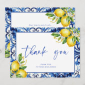 Mediterranean Blue Tiles Lemons Bridal Shower Bedankkaart (Voorkant / Achterkant)