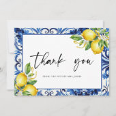 Mediterranean Blue Tiles Lemons Bridal Shower Bedankkaart (Voorkant)
