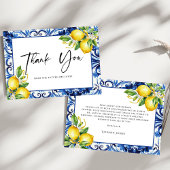 Mediterranean Blue Tiles Lemons Bridal Shower Bedankkaart