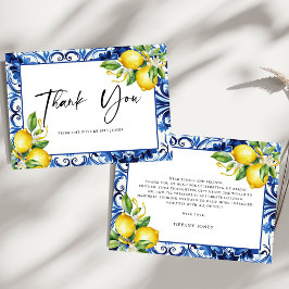 Mediterranean Blue Tiles Lemons Bridal Shower Bedankkaart