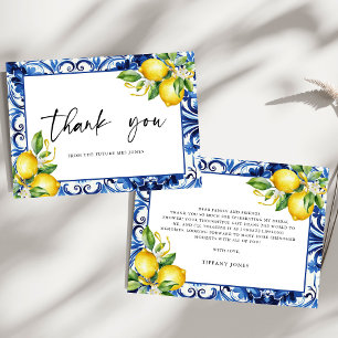 Mediterranean Blue Tiles Lemons Bridal Shower Bedankkaart