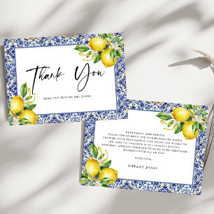 Mediterranean Blue Tiles Lemons Bridal Shower Bedankkaart