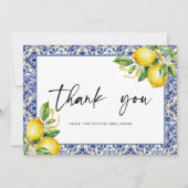 Mediterranean Blue Tiles Lemons Bridal Shower Bedankkaart (Voorkant)