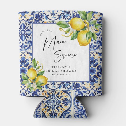 Mediterranean Blue Tiles Lemons Bridal Shower Blikjeskoeler (Achterkant)