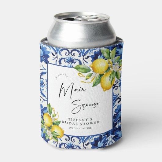 Mediterranean Blue Tiles Lemons Bridal Shower Blikjeskoeler (Blikje Voorkant)