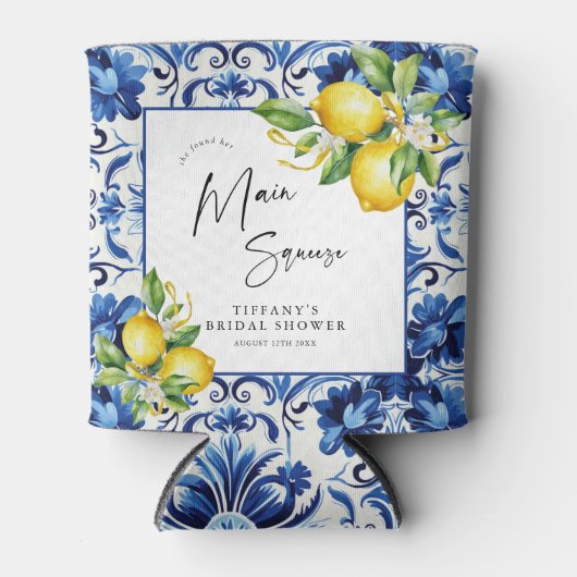 Mediterranean Blue Tiles Lemons Bridal Shower Blikjeskoeler (Voorkant)