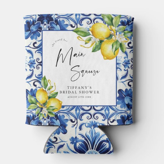 Mediterranean Blue Tiles Lemons Bridal Shower Blikjeskoeler (Achterkant)
