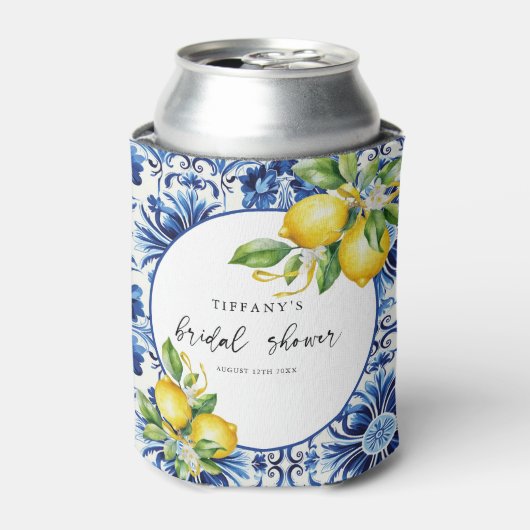 Mediterranean Blue Tiles Lemons Bridal Shower Blikjeskoeler (Blikje Voorkant)
