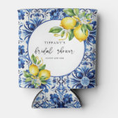 Mediterranean Blue Tiles Lemons Bridal Shower Blikjeskoeler (Voorkant)