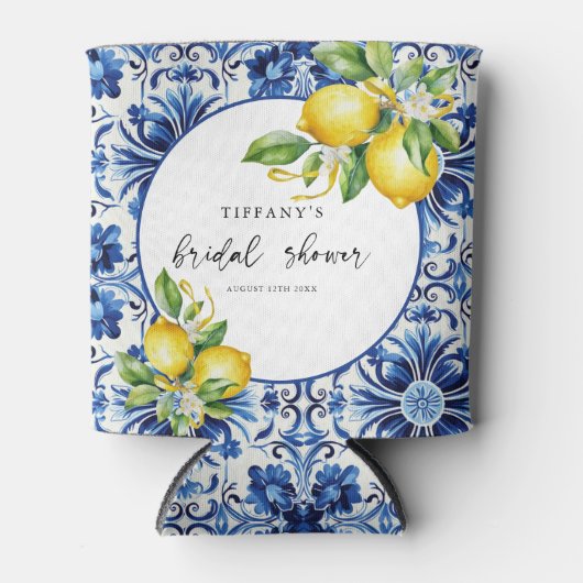 Mediterranean Blue Tiles Lemons Bridal Shower Blikjeskoeler (Voorkant)