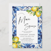 Mediterranean Blue Tiles Lemons Bridal Shower Kaart (Voorkant)