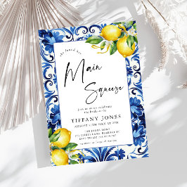 Mediterranean Blue Tiles Lemons Bridal Shower Kaart