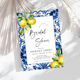 Mediterranean Blue Tiles Lemons Bridal Shower Kaart