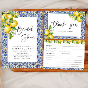 Mediterranean Blue Tiles Lemons Bridal Shower Kaart